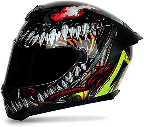 STRTG Full Face Motorradhelm, Motorradhelm mit doppelschichtiger Sonnenblende, ECE/DOT-geprüfter Full Face Rennmotorradhelm für Erwachsene Männer Frauen C,XXL-63- -64CM