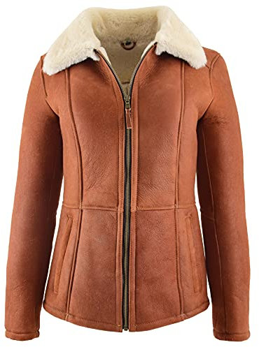 A1 FASHION GOODS Damen Echtes Schaffell Jacke Whiskey Merino Hüftlänge Beiläufig Shearling Mantel Lily (S - EU 36)