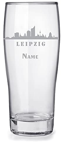Bierglas mit Gravur und Name personalisiert, 0,3l - Motiv Stadt Leipzig Skyline, tolles Geschenk