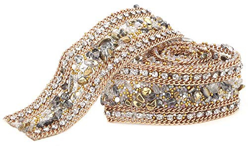 Tyenaza Strassband Zum Aufnähen, 2,5CM DIY Strassband Gold, Goldenes Paillettenband Hochzeitstorten Geburtstag Basteln Dekorationen (Doppelte Goldkette)