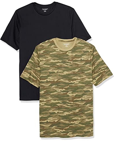 Amazon Essentials Camiseta de Cuello Redondo de Algodón, Manga Corta, Corte Clásico Hombre, Pack de 2, Estampado de Camuflaje/Negro, XXL