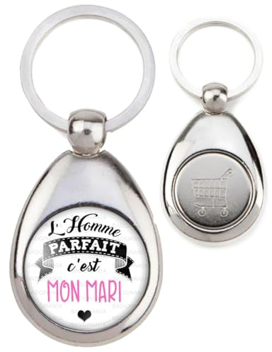 BADGMANIA | Porte Clés Métal Jeton de Caddie | L'Homme Parfait C'EST MON MARI Humour Idée Cadeau