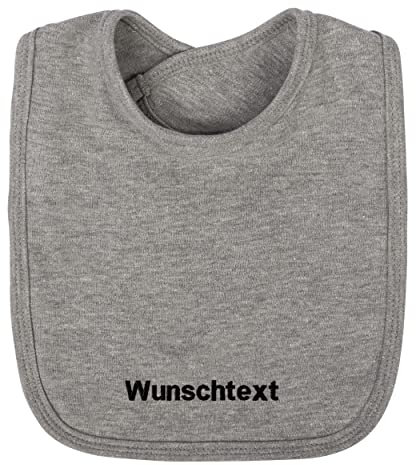 LIQUISIGN Baby Lätzchen mit Name Wunschtext bestickt | Personalisiertes Lätzchen mit Klettverschluss | Spucktuch aus 100% Baumwolle | Graumeliert