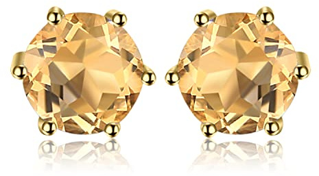JewelryPalace Rundschliff 0.9ct Echt Citrin Ohrstecker Silber 925 Damen, Gelber Naturstein Schmuck Set, Ohrringe Silber Edelstein Mädchen, Ohrstecker Silber Klein mit Stein Frauen Geschenk Vergoldet
