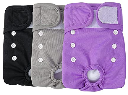 COMSLE Hundblöjor Kvinna Tvättbara XS, 3-pack och återanvändbara, kvinnliga hundtrosor värme, starkt absorberande hundtrosor lila