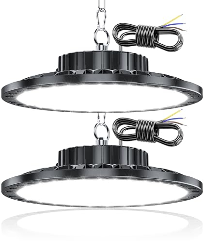 TASINUO LED Werkstatt Deckenleuchte 100W 2 Stück,10000LM 7000K UFO Industrielampe Hallenstrahler Werkstattlampe, IP65 Wasserdicht Kellerlampe, Garagenlampe LED Strahler für Fabriken Garage Lager