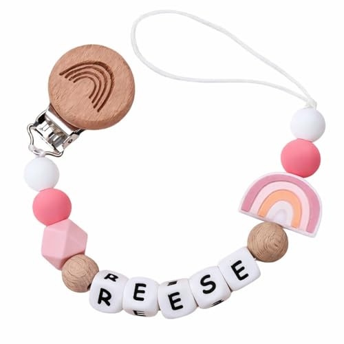 Personalized Pacifier Clip with Name Custom Stroller Clip Silicone Pacifier Chain Holder Clips (Rainbow)