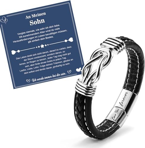 CheersLife Armband Herren Lederarmband Sohn Geschenk von Mama Papa | Armband für Meinen Sohn Geburtstagsgeschenk 18. Geburtstag Junge Azubi Mutmacher Geschenk für 16 19 21 Jährige Männer