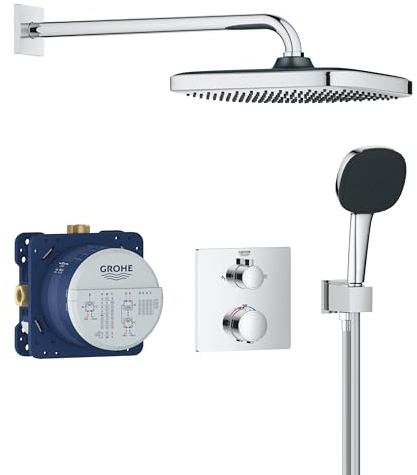 GROHE Precision Thermostatique, Ensemble de Douche Encastré 2 sorties, Douche de Tête Vitalio Comfort 250, Douchette Vitalio Comfort 110 2 jets, Flexible 1,5 m, Chromé, 34882000