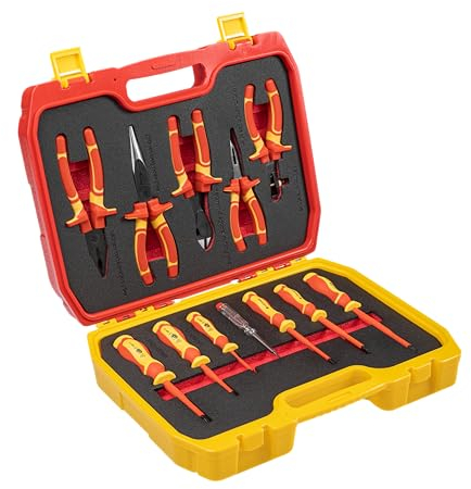 Högert Technik - Set di attrezzi isolati 1000 V, 12 pezzi. | Set di attrezzi elettricisti | pratica valigetta in plastica