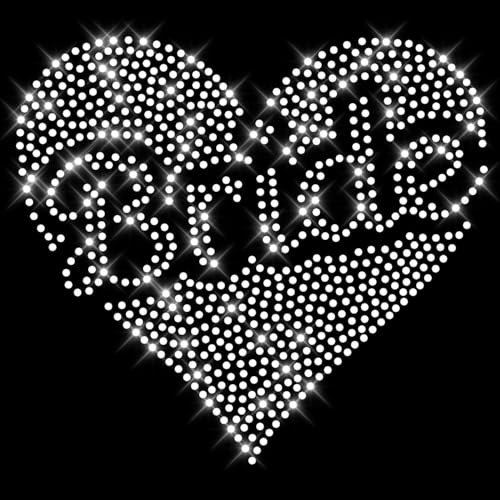 Glitzerdeals Bügelbilder Karneval Strass Braut Herz Schriftzug Bride kristall Aufbügler für Textilien Braut Bügelmotiv JGA Aufbügler Junggesellinnenabschied