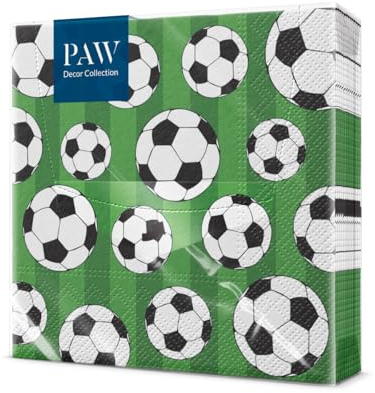 PAW - Servietten 3-lagig (33 x 33 cm) I 20 Stück I Perfekt für Partys, Geburtstage, Feiern I Kinderparty Tischdeko - Bunte Papierservietten mit Motiv - Fußball I Soccer Ball