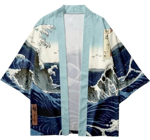 Sanfly Lsland Wave Style Été Kimono Chemise Hommes À Manches Moyennes Chemise Manteau Japonais Kimono Cardigan Yukata Haori Veste