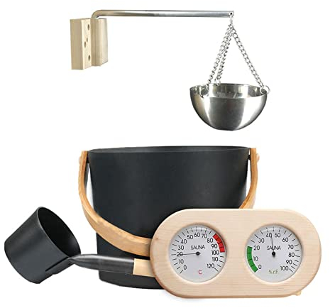 Sauna-Zubehör, einschließlich Aluminiumeimer, Schöpfkelle, praktisches Zubehör-Set für Sauna, Saunaeimer, Hygrometer, Sanduhr, Aromatherapie, Sauna