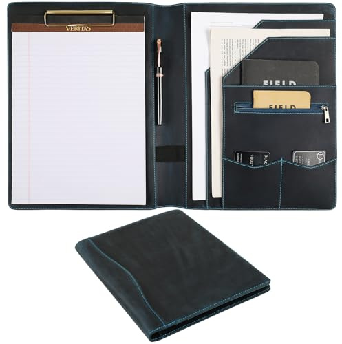 GZRHKJ Portfolio-Mappe aus echtem Leder, für Linkshänder, Business-Organizer, Lebenslauf-Ordner, A4-Dokumentenmappe, Rechtsblock-Padfolio für Damen und Herren