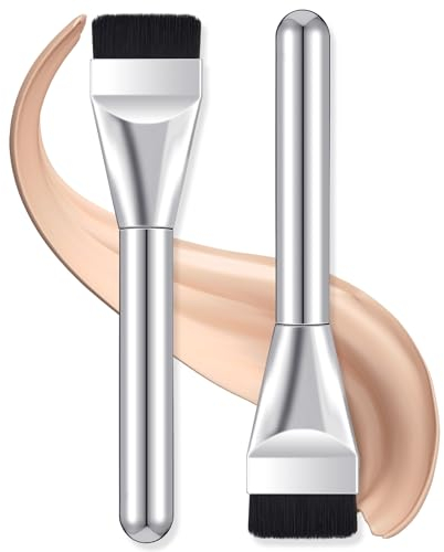 Qianyu 2 Pcs Super Thin Blade Foundation Makeup Brushes Soft Synthetic Bristles Precision Flat Traceless Foundation Concealer Premium Makeup Brushes for Smooth and Flawless Makeup Application (silver)