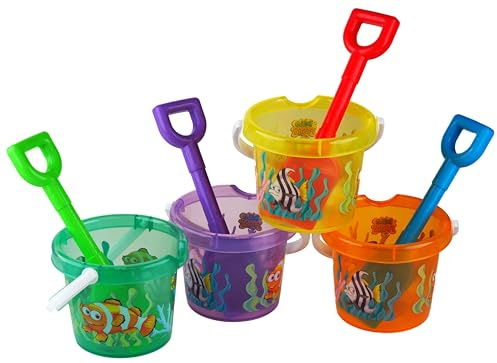 Transparent Toddlers Beach Buckets And Spades - Fish Sealife Design - Set of 4