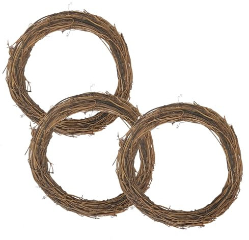 TUAKIMCE 3PCS 30cm Natural Grapevine Wreath - Round Garland Rattan Branch Garland, Christmas Garland Halloween Rattan Garland DIY Crafts Garden Home Party