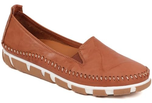 Pavers Womens Leather Slip-On Pumps in Tan - Comfortable Everyday Shoes - Smart Casual Slip-On Shoes for All-Day Wear - UK Size 6