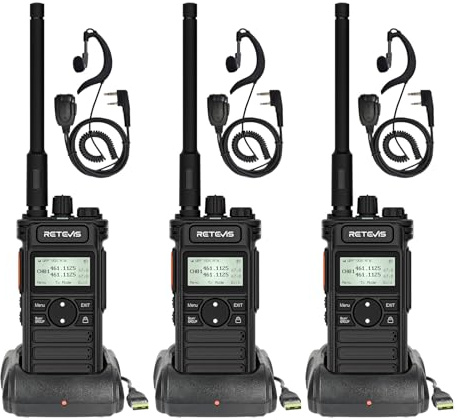 Retevis RT86S Funkgerät Große Reichweite, Walkie Talkie mit LCD-Display | Profi Handfunkgerät mit 2600mAh Akku & Gruppenanruf, inkl. Ohrhörern, für Reinigungskräfte & Lager, Schwarz, 3 Stück
