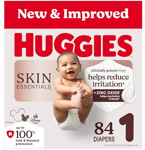 Huggies Size 1 Diapers, Skin Essentials Baby Diapers, Size 1 (8-14 lbs), 84 Count, Packaging May Vary