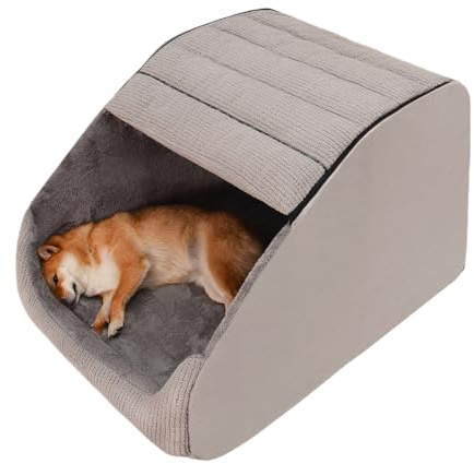 Extra Large Dog Bed House, Cozy Dog House Indoor, Memory Sponge, Plush Dog Cave Bed Crate Cushion with Non-Slip Bottom for Medium Large Dogs (Grey, L)