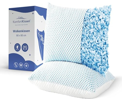 MKS huvudkudde 80 x 80, set om 2 – ergonomisk molnkudde för avkoppling – mjuk kudde för rygg, sidor och mage som sover – minnesskumkudde med svalkande gel för bättre sömn – sovkudde