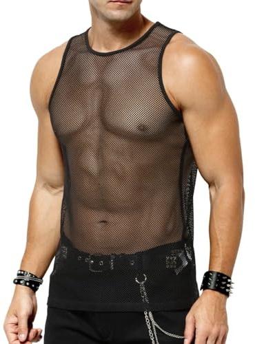 Casey Kevin Canotta in Maglia da Uomo Trasparente Canottiera, Uomo Maglietta a Rete Senza Maniche a Rete Muscolare Canottiere Clubwear Gym
