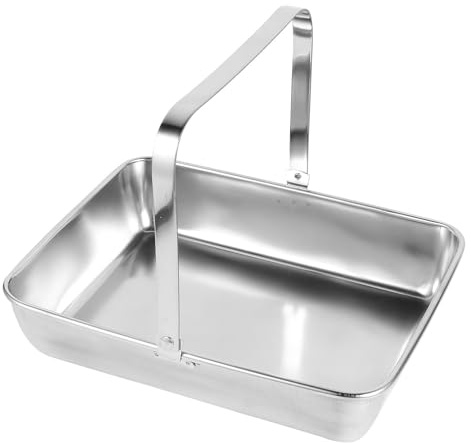 Veemoon Serviertablett Edelstahl Mit Griff Rechteckige Handtuchablage Für Snacks Obst Desserts Oder Servietten Leichtes Metalltablett Für Küche Haushalt Und Servieren 26.20 X 21.00 X 19.00 cm