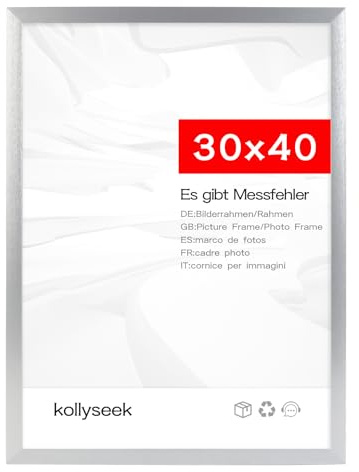 kollyseek Bilderrahmen 30x40cm Silber mit Acrylglas Metallisches Muster Picture frame Posterrahmen Fotowand