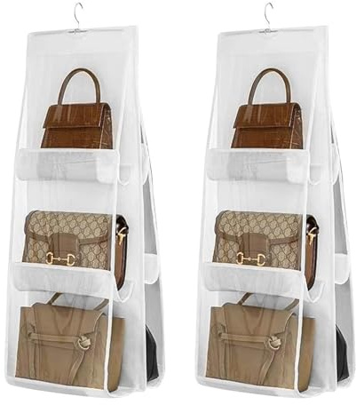 Alyxen Handbag Hanging Purse Organizer, 2 Wardrobe Handbag Organiser, Equipped with 8 Transparent Compartments for Wardrobes, Dressing Rooms, and Bedrooms (White)