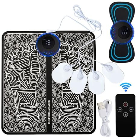 EMS Appareil de massage des pieds avec appareil de massage du cou, 8 modes et 19 intensités, pied électrique et mini appareil de massage cervical avec télécommande pour la circulation sanguine