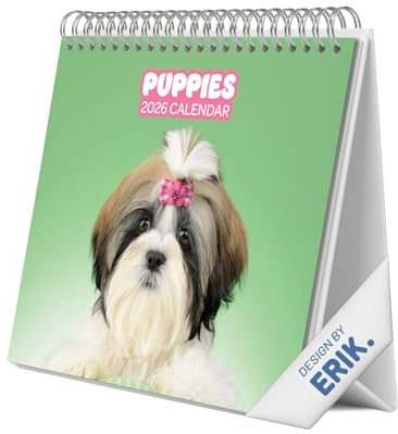 Grupo Erik - Calendrier Chiens 2026 de Bureau - Calendrier de Bureau 2026 Mensuel │ Idee Cadeau │ De Janvier à Décembre : Espace pour notes et Illustrations décoratives (17x20 cm)