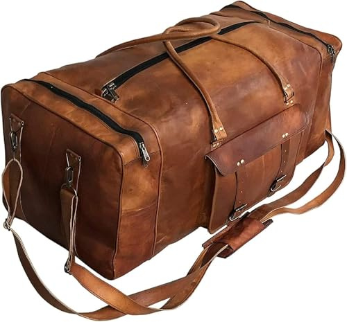 Handgefertigte große Reisetasche für Männer, Leder, Reisetasche, Übernachtung, Fitnessstudio, Sport, Wochenende, Fitnessstudio, Wandern, Vintage, Seesack (Design, 32 inch Length)