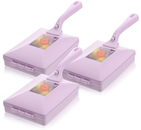 FUTUREORYY 3pcs Clothes Lint Remover Tool Roller Brush with Handle, Purple Dual-roller Lint Brush for Sofa and Furniture, Effective Cleaning and Pet Hair Removal, Pp and Polyester Material