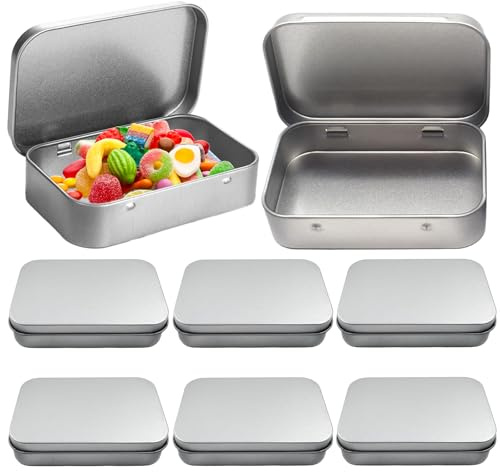 8 PCS Metal Storage Boxes with Lid, Silver Small Rectangular Storage Container Boxes, Tins Mini Portable Boxes Storage Kit for DIY, Gift Cards,Candy,Earring,Coin,Small Items (9.5 x 6 x 2.2cm)