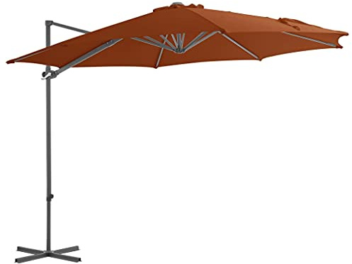 Holamys Parasol déporté avec mât en acier, 300 cm, rouge terre cuite, protection UV en polyester, pour jardin, terrasse, piscine, parasol d'extérieur rotatif à 360°