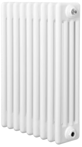 Radiatore Tradizionale a 4 Colonne 600 x 425 mm Riscaldamento Centrale Orizzontale Bianco Opaco in Acciaio al Carbonio con Staffe Kit di Fissaggio e Spazzola Pulizia
