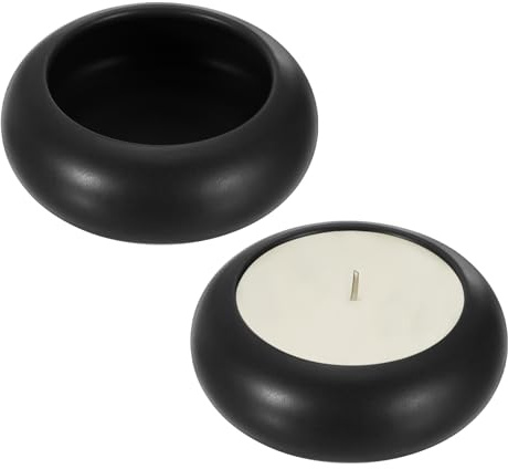 sourcing map Pebble Tealight Candle Holders 2 Pcs Ceramic Candle Holders for Garden Desk Table Home Decor, Black
