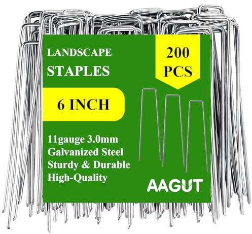 Garden Stakes Pins, Landscape Staples 200 Pack 6 Inch 11-Gauge Galvanized Lawn Stake for Dog Fence, Weed Barrier Fabric, Ground Cover, Irrigation Tubing Soaker Hose, Chicken Wire