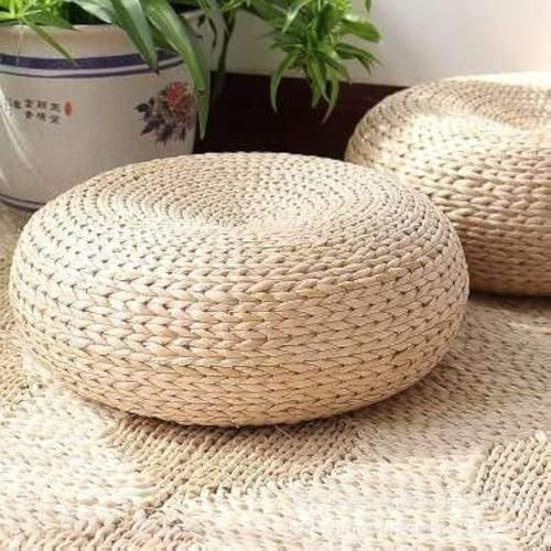 MAHAO Straw Flat Seat Cushion, Handmade Floor Pouf Mat, Ottoman Footstool for Meditation, Zen, Yoga Practice or Buddha (19.7 Dia. x 6.7 H)