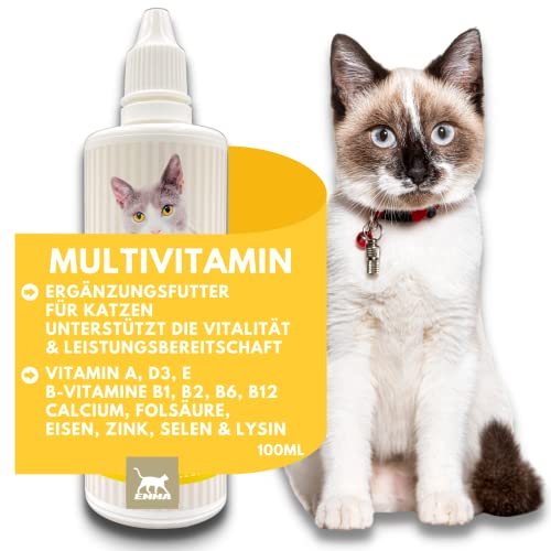 EMMA Katzen Vitamine I Multi Vitamine für Katzen 100ml I Vitamin B komplex I B Vitamine mit A Vitamin B12 D3 E & Mineralien I Folsäure Eisen & l Lysin Katze I Multivitamin komplex Immunsystem stärken