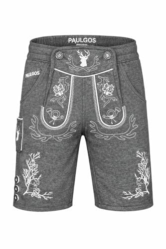 PAULGOS Herren Trachten Jogginghose, Optik Trachten Lederhose, Kurz in 3 Farben Gr.S-5XL JOK3