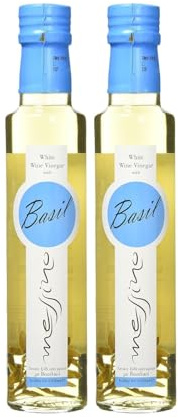 Messino Vinaigre Blanc au Basilic 2x250ml (500ml) – Grèce | Vinaigre de vin blanc grec au basilic, arôme herbacé naturel, sans sucre ajouté – pour salades et marinades