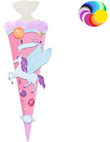 alles-meine.de GmbH Bastelset - Schultüte Farbe & Größe wählbar 70/85 / 100 cm - Einhorn - Pegasus - Farbe frei wählbar - Bastelschultüte - Zuckertüte zum selber Basteln Be..