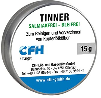 CFH Tinner TI 228 - Verzinnungs- und Reinigungsmittel für bleifreie Lötspitzen, salmiak- und bleifrei, erhöht die Lebensdauer, Sn97Cu3, 15 g Dose mit Klebepad, nach DIN EN ISO 9453