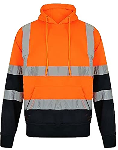 StyleWear Herr långärmad tvåfärgad Hi Vis Pull Over Hoodie herr Hi-Visibility Tape Band Hoodie, Orange/marinblå, M