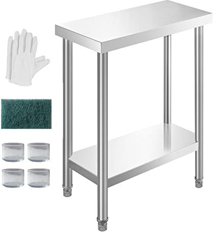 HXCFYP Edelstahl-Tisch für die Vorbereitung und Arbeit, 61 x 30,5 cm, NSF, kommerzielle robuste Zubereitung von Lebensmitteln, Arbeitstisch mit Regal für Restaurant, Zuhause und Hotel