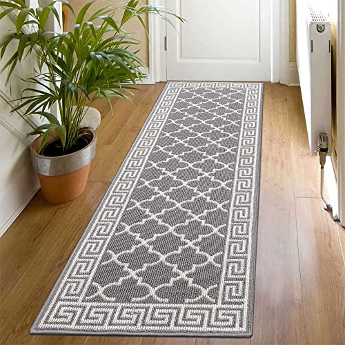 SHACOS Hallway Runner Rug Non Slip 60x180 cm, Washable Hall Runner Grey | Narrow Carpet Runners Modern, Rubber Backed, Low Profile, Rug Runners for Kitchen, Hallways, Entrance, Laundry