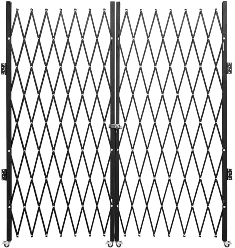 VEVOR Double Folding Security Gate, 5' H x 10' W Folding Door Gate, Steel Accordion Security Gate, Flexible Expanding Security Gate, 360° Rolling Barricade Gate, Scissor Gate or Door with Keys